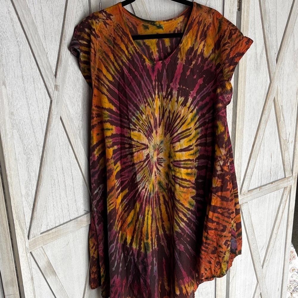 Tie-Dye Women's Top Dress - Multicolor 100% Cotton - Picture 1 of 7